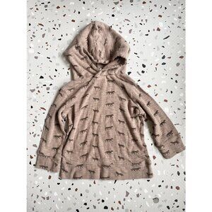 Brown Pointelle Fox Print Hoodie Sweater